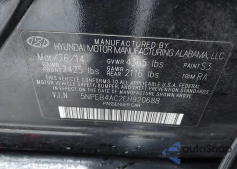 2014 Hyundai Sonata Gls из США, поврежденный, VIN 5NPEB4AC2EH920688